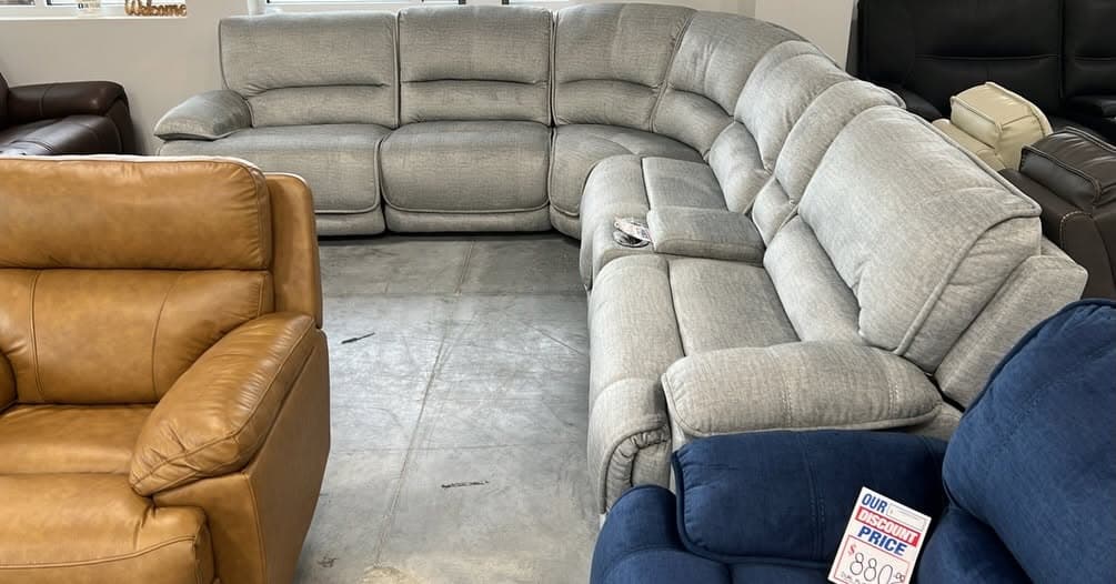 Gray Fabric Sectional, In stock now at the BoxDrop Daytona Beach showroom on Fentress Blvd