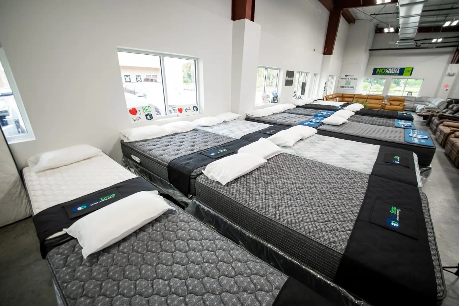 Quilted mattresses with BoxDrop bands at the Daytona Beach showroom